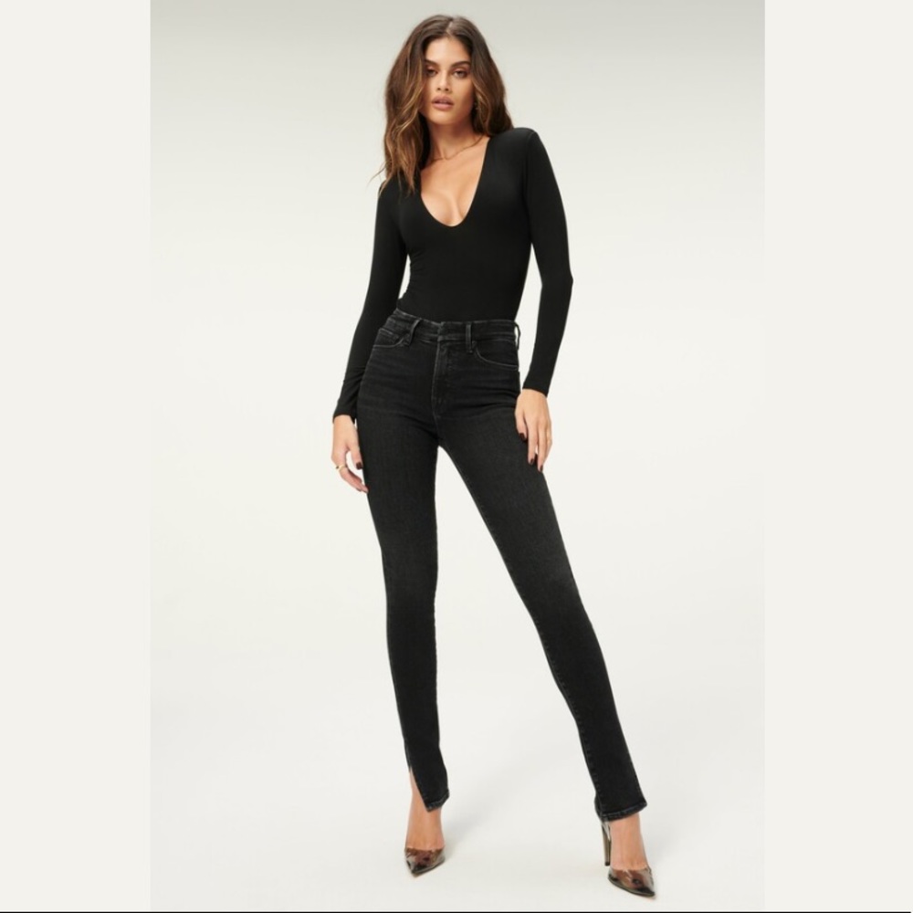 Good American Good Legs Side Slit Black Jeans